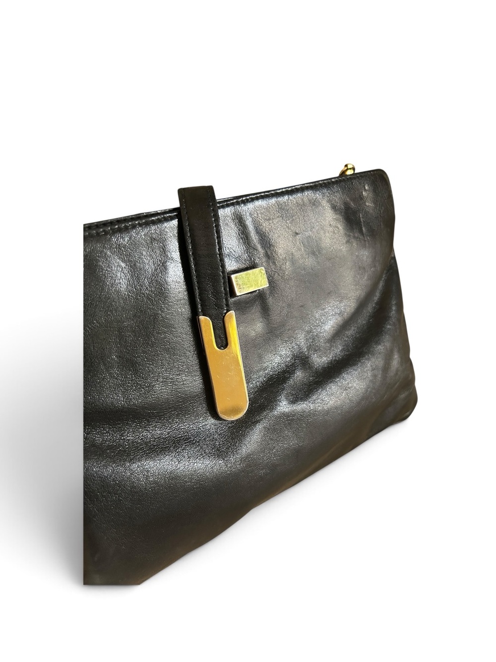 Black Leather Clutch with Gold Hardware - Picture 8 of 8